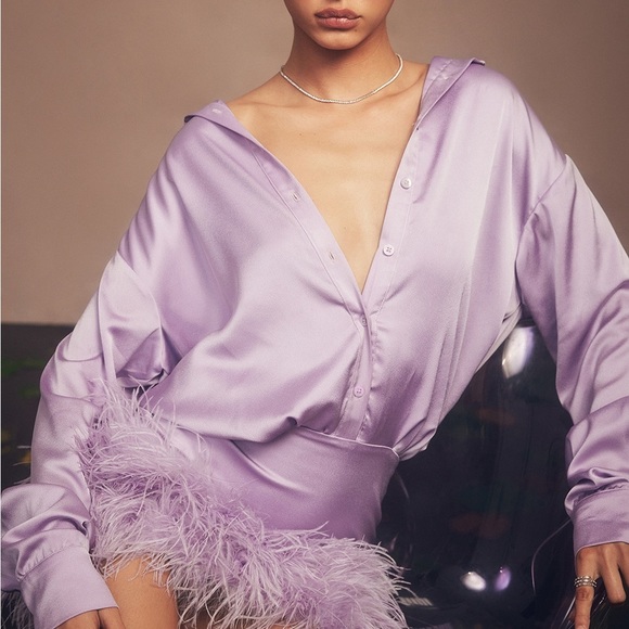 HOUSE OF CB 'Tyra' Orchid Satin Shirt Dress - Picture 4 of 11